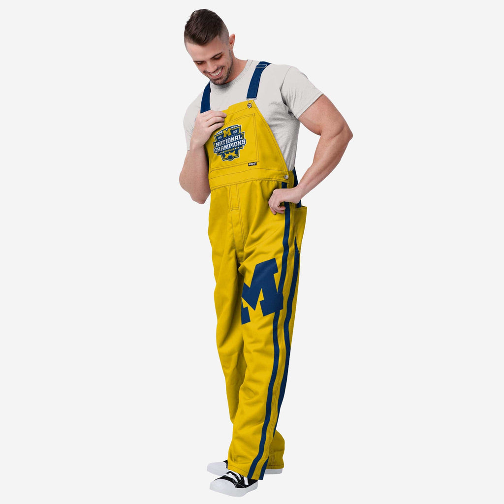 Michigan Wolverines 2023 Football National Champions Yellow Mens Team Stripe Stripe Bib Overalls FOCO S - FOCO.com