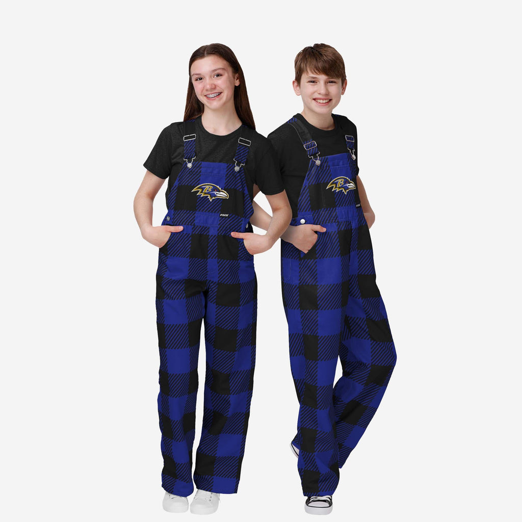 Baltimore Ravens Youth Plaid Bib Overalls FOCO 8 (S) - FOCO.com