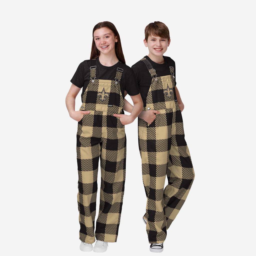 New Orleans Saints Buffalo Youth Plaid Bib Overalls FOCO 8 (S) - FOCO.com