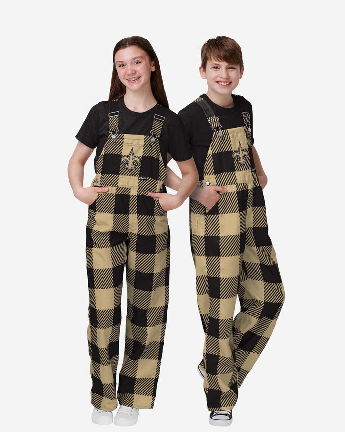 New Orleans Saints Buffalo Youth Plaid Bib Overalls FOCO 8 (S) - FOCO.com