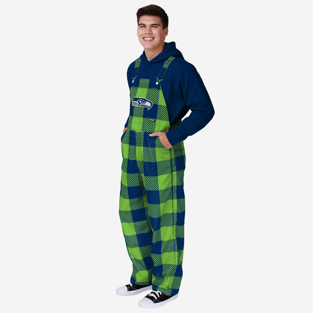 Seattle Seahawks Mens Plaid Bib Overalls FOCO S - FOCO.com