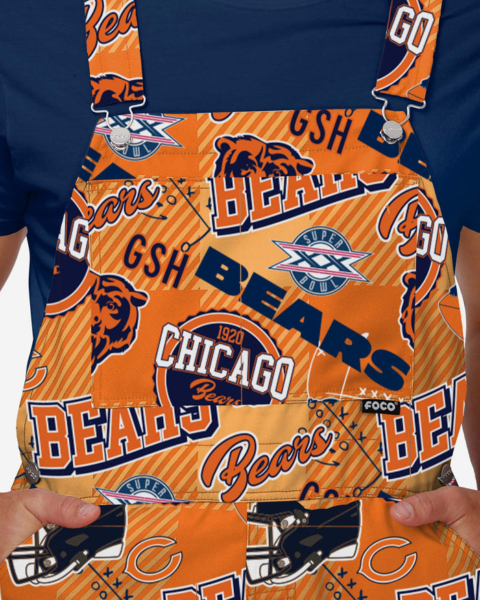 Chicago Bears Mens Historic Print Bib Overalls FOCO - FOCO.com