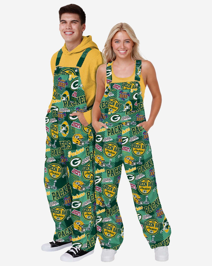 Green Bay Packers Mens Historic Print Bib Overalls FOCO - FOCO.com