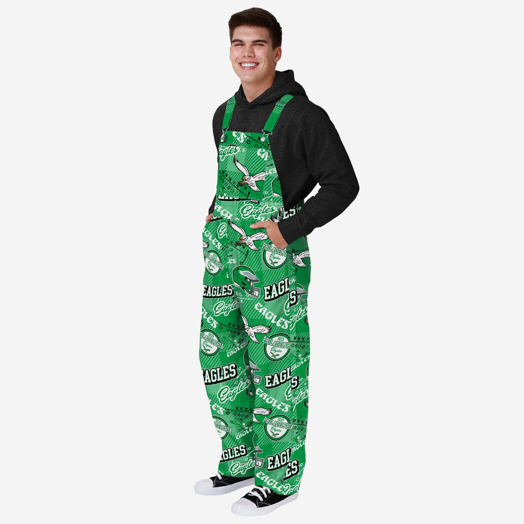 Philadelphia Eagles Mens Historic Print Bib Overalls FOCO S - FOCO.com