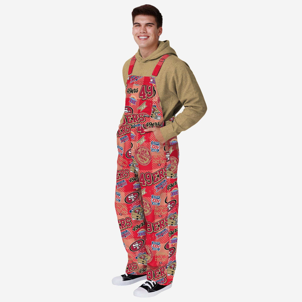 San Francisco 49ers Mens Historic Print Bib Overalls FOCO S - FOCO.com