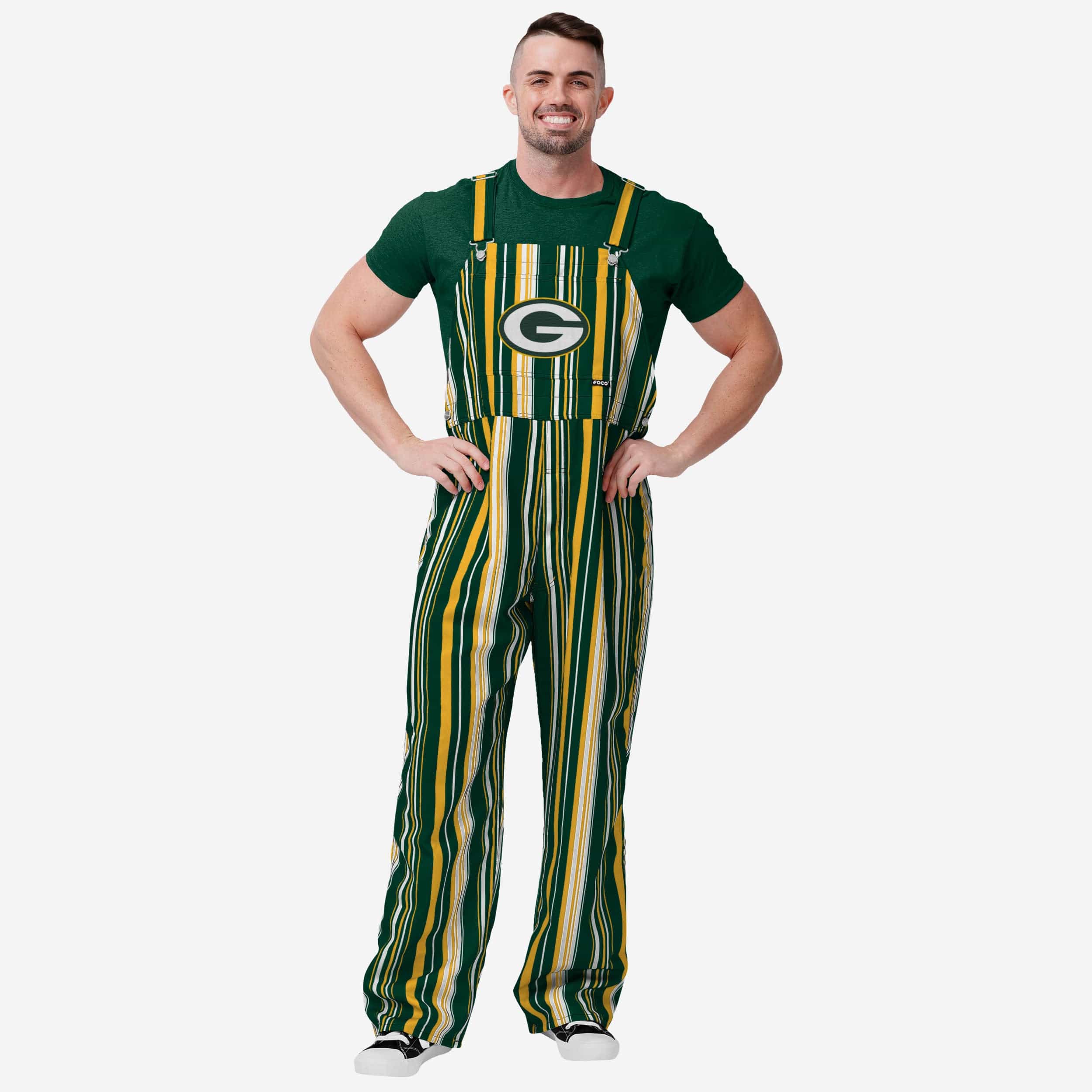 FOCO Green Bay Packers NFL Mens Plaid Bib Overalls