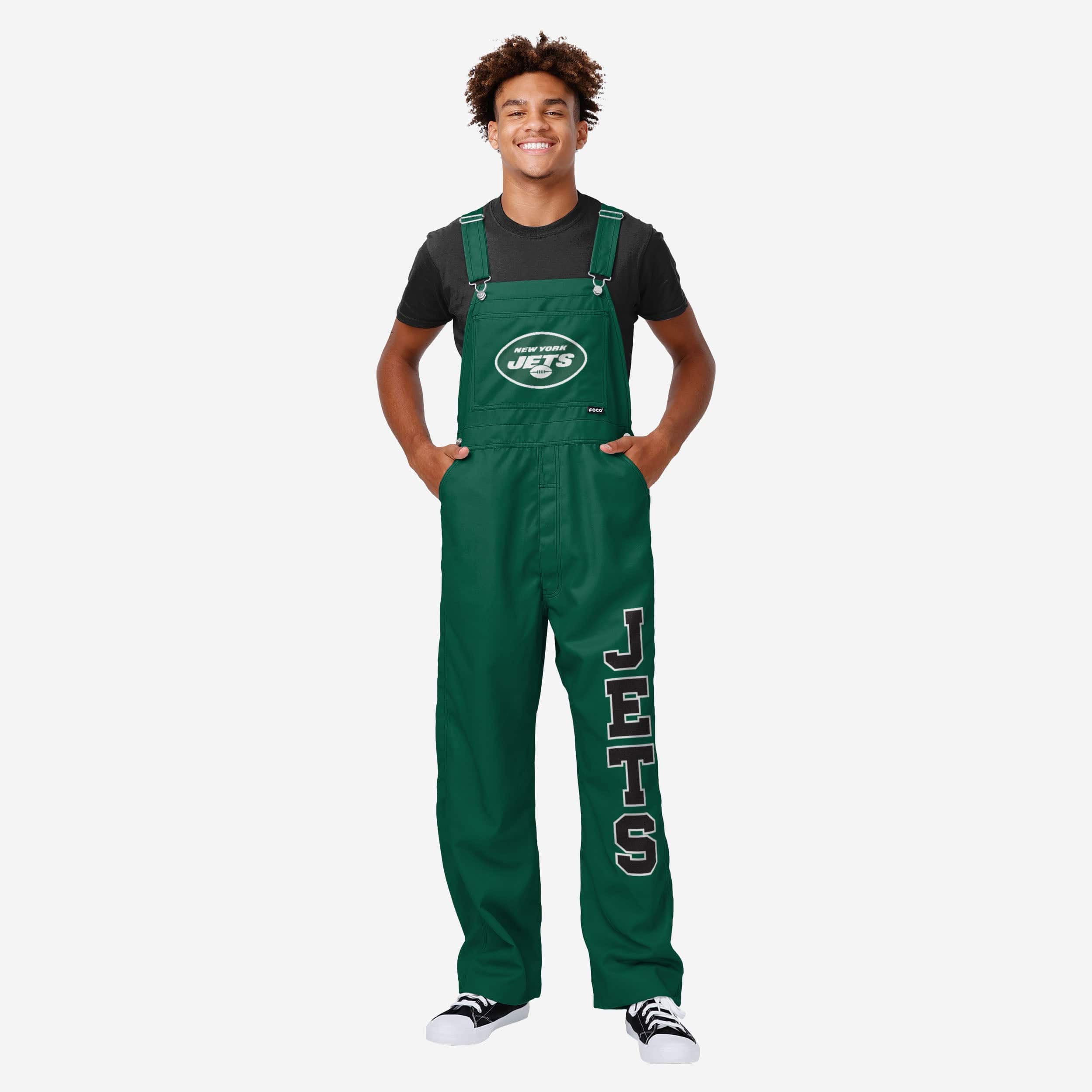 New York Jets Mens Solid Wordmark Bib Overalls FOCO