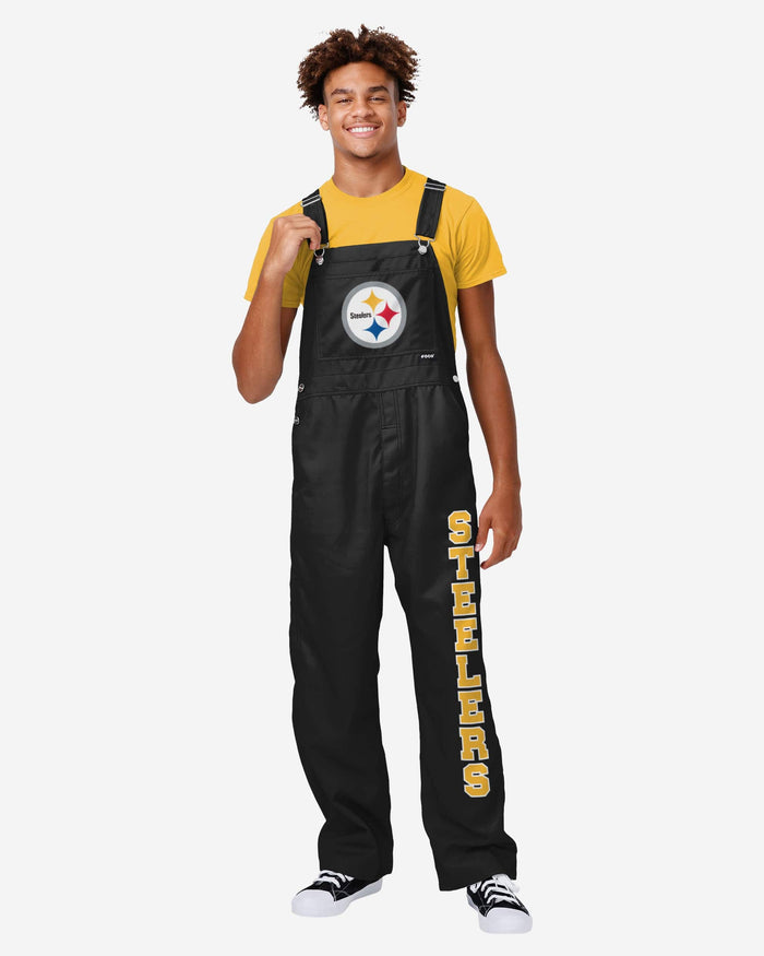 Pittsburgh Steelers Mens Solid Wordmark Bib Overalls FOCO S - FOCO.com