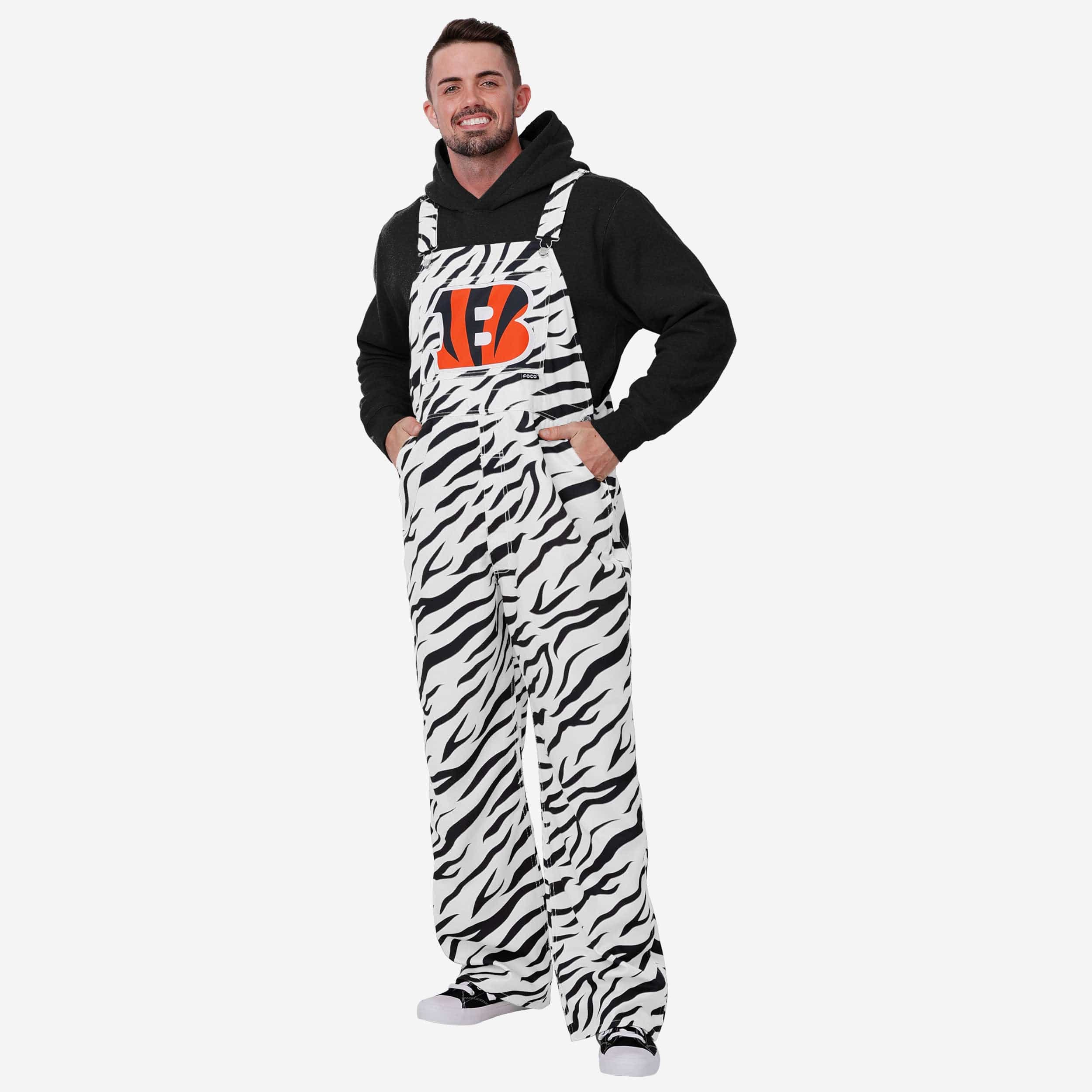 Cincinnati Bengals Womens White Tiger Stripe Thematic Bib Overalls FOCO