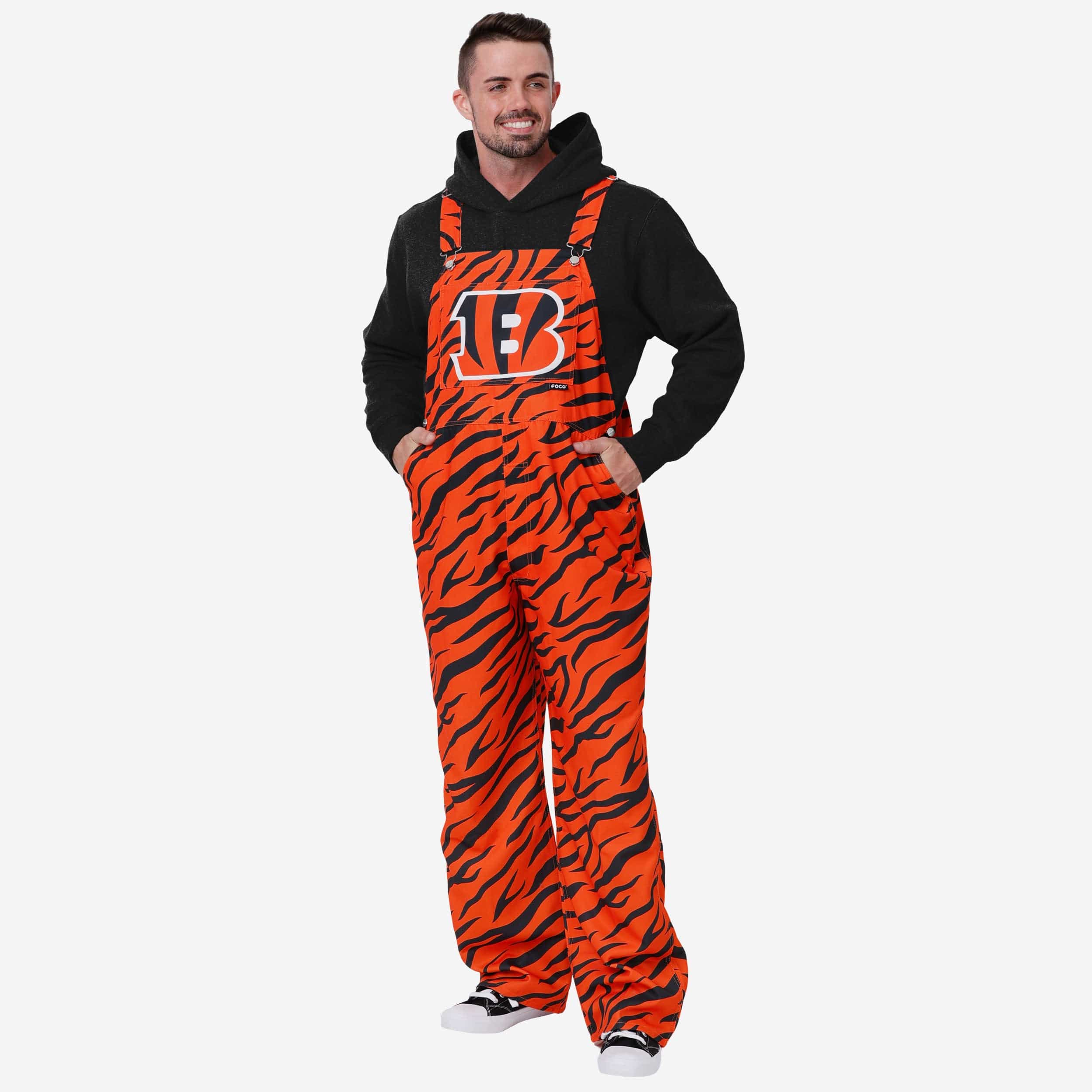 Cincinnati Bengals Womens White Tiger Stripe Thematic Bib Overalls FOCO