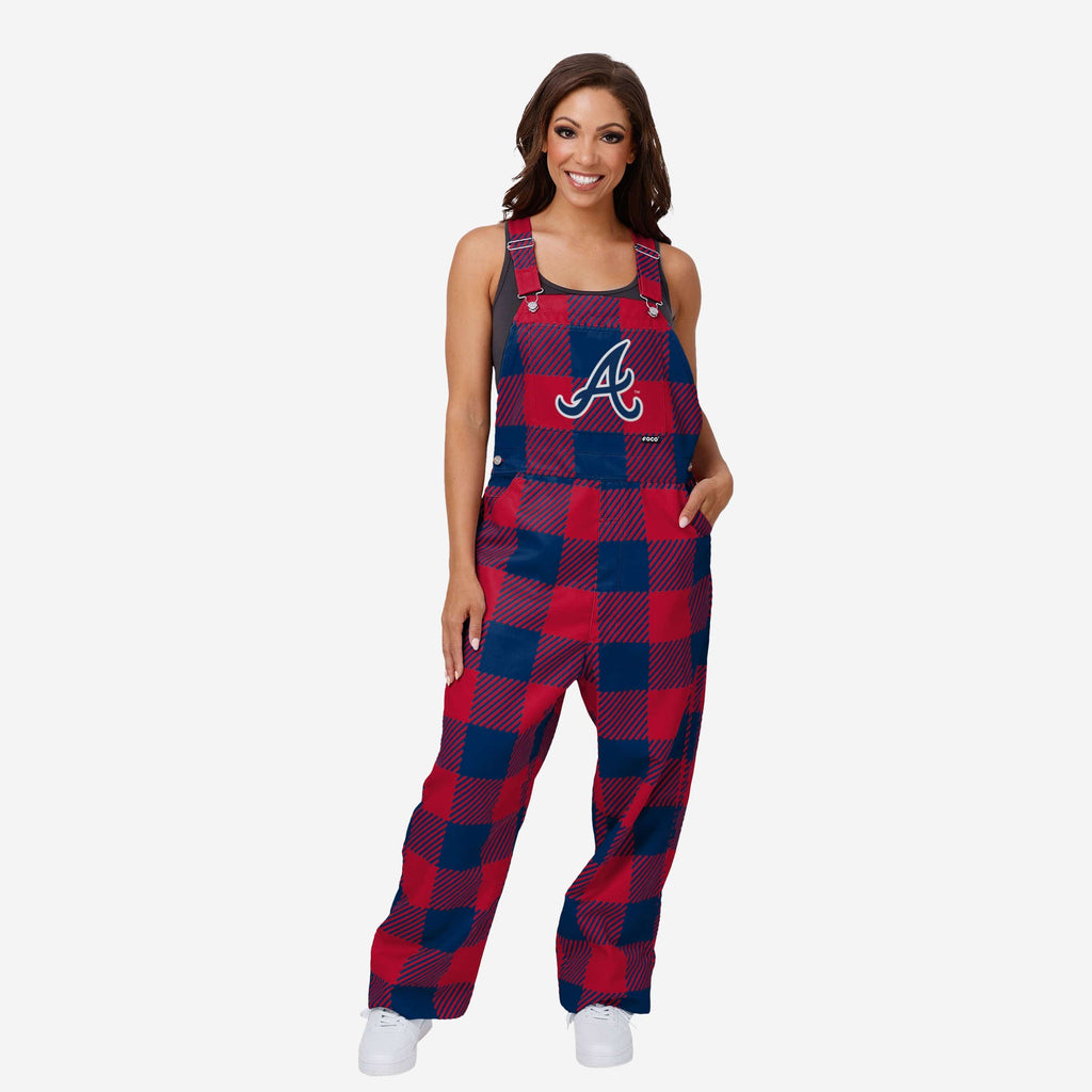 Atlanta Braves Womens Plaid Bib Overalls FOCO