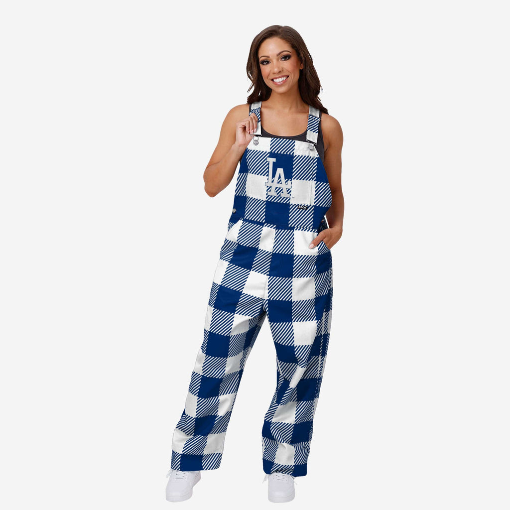 Los Angeles Dodgers Womens Plaid Bib Overalls FOCO XS - FOCO.com