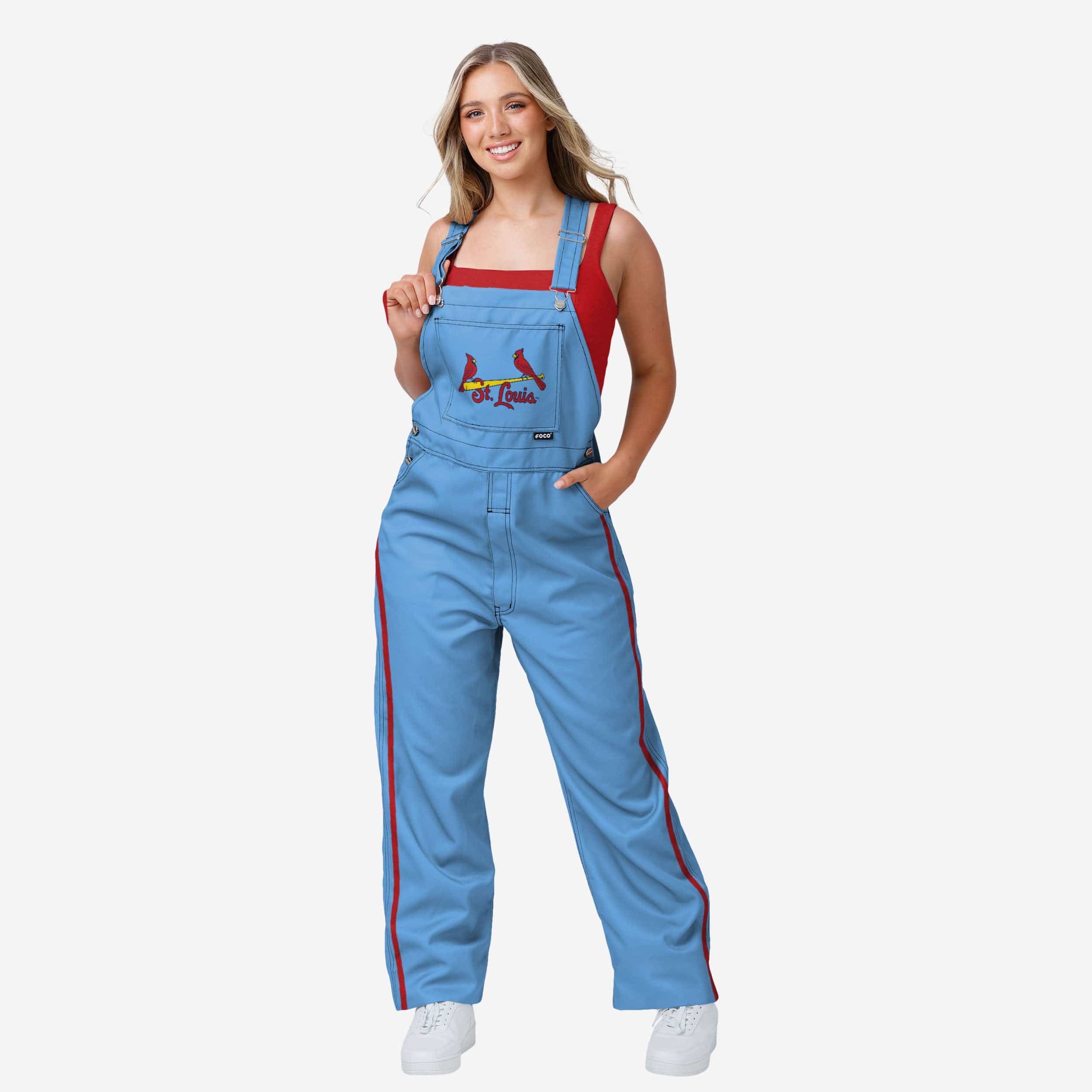 St Louis Cardinals Powder Blue Womens Big Logo Bib Overalls FOCO