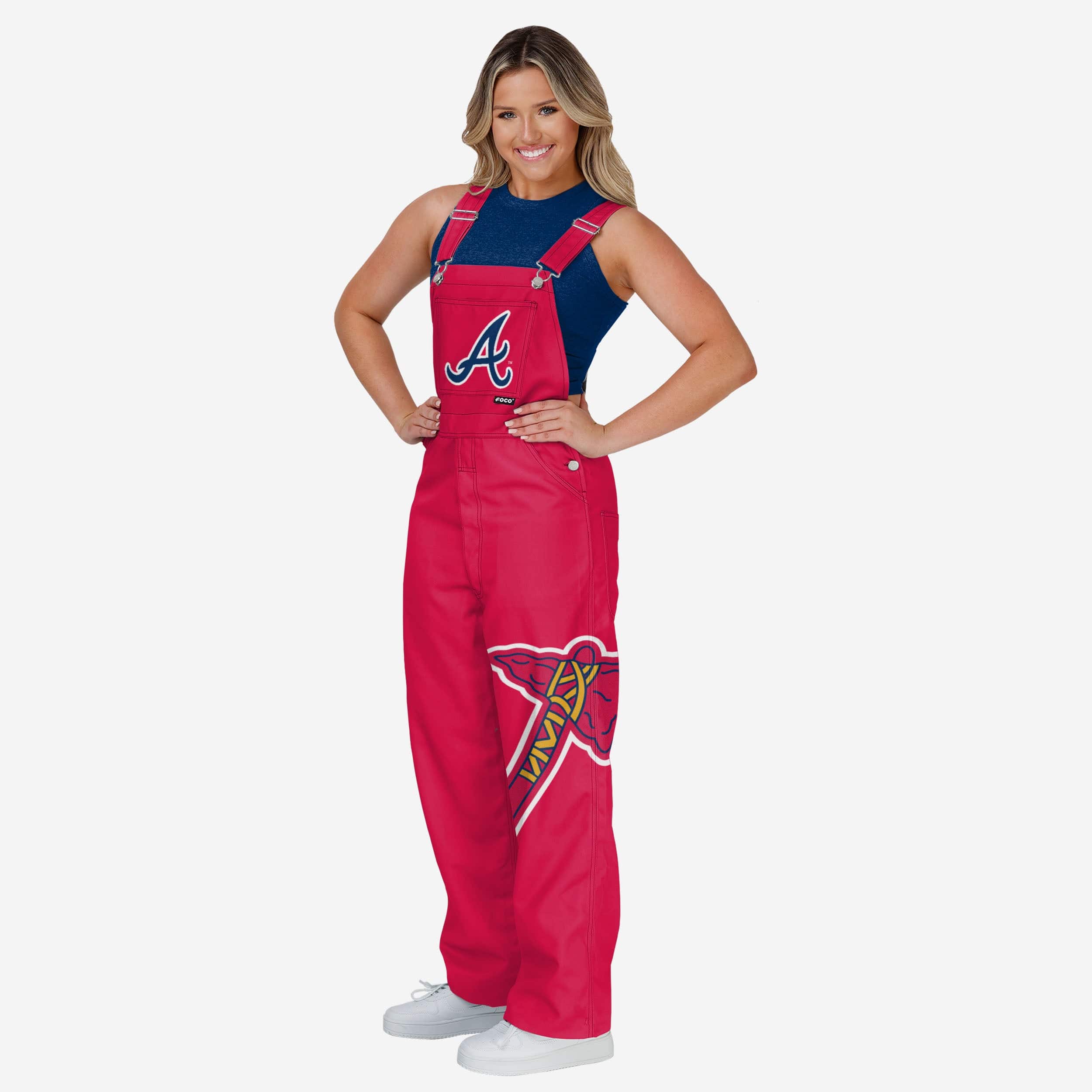 FOCO Atlanta Braves Womens Big Logo Bib Overalls, Size: 2XL