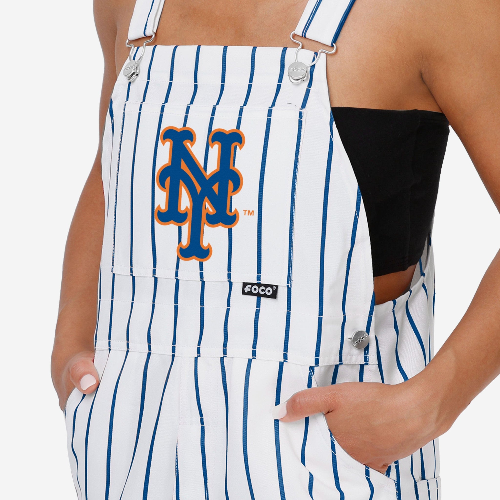 FOCO New York Mets Womens Pinstripe Bib Overalls, Size: L