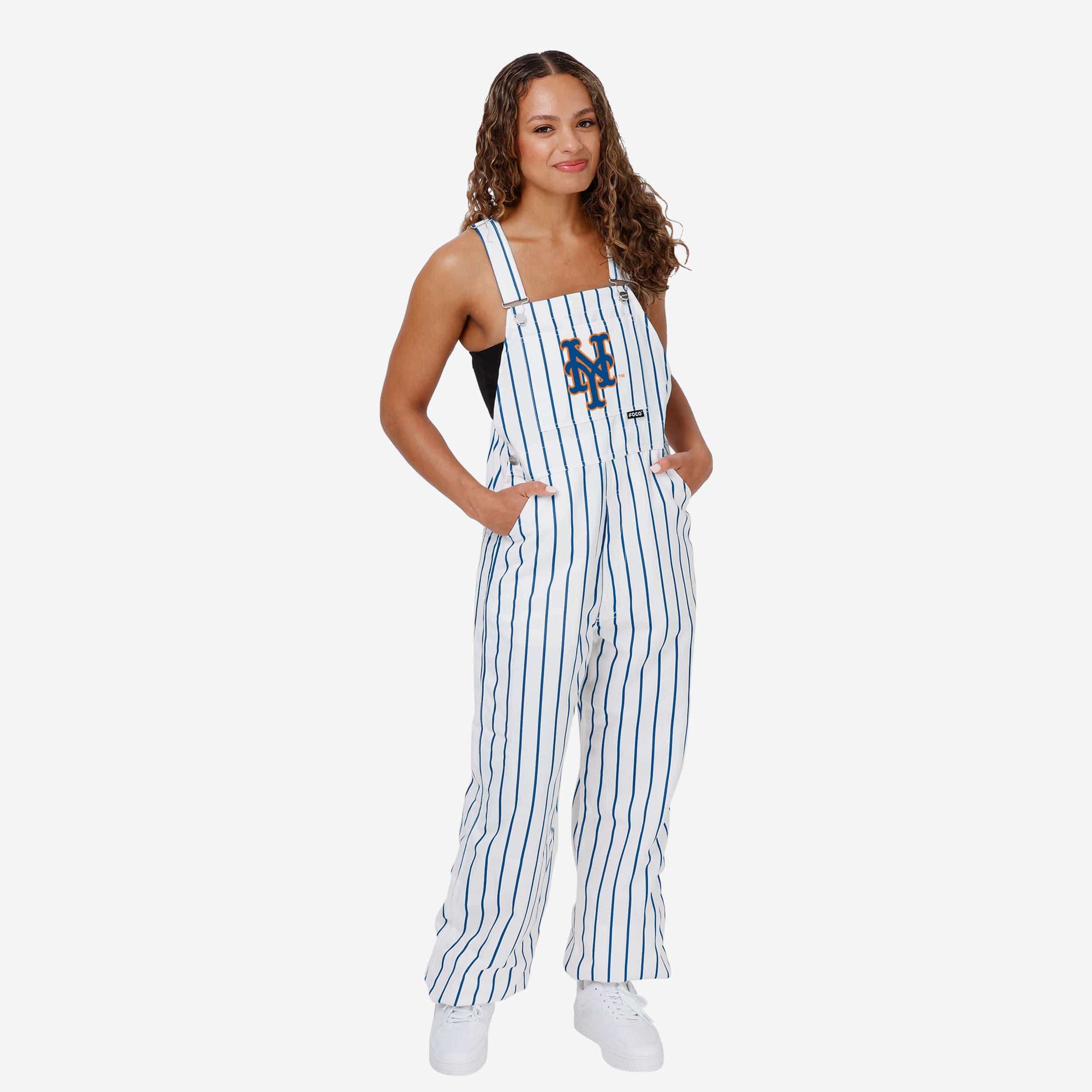 FOCO Chicago Cubs Womens Pinstripe Bib Overalls, Size: M