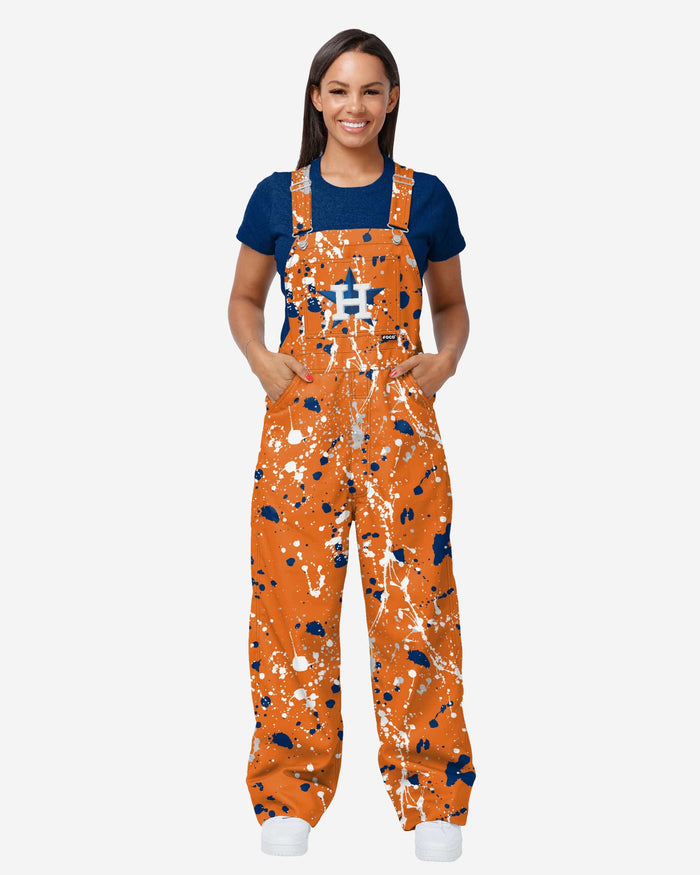 Houston Astros Womens Paint Splatter Bib Overalls FOCO XS - FOCO.com