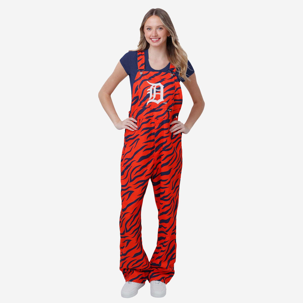 Detroit Tigers Womens Tiger Stripe Thematic Bib Overalls FOCO XS - FOCO.com