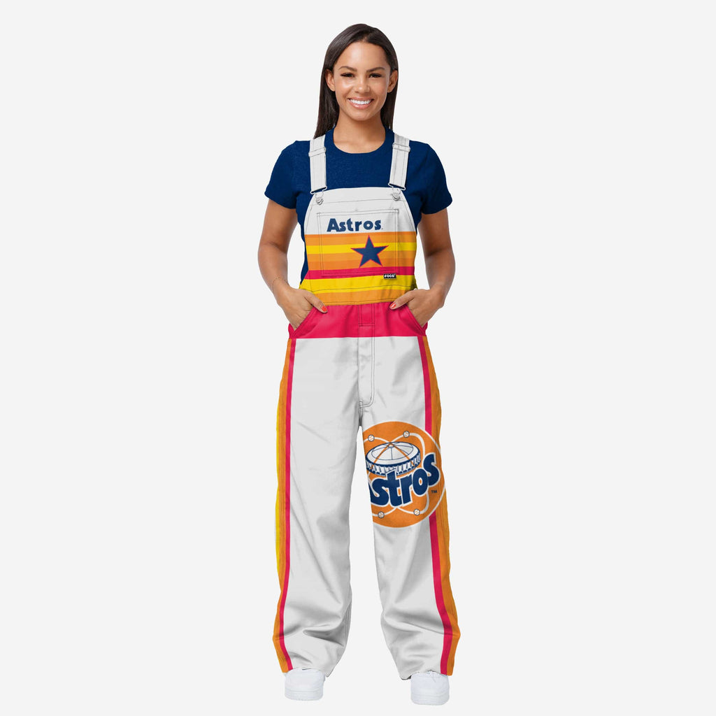 Houston Astros Womens Throwback Stripe Thematic Bib Overalls FOCO XS - FOCO.com