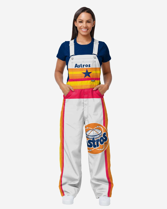 Houston Astros Womens Throwback Stripe Thematic Bib Overalls FOCO XS - FOCO.com