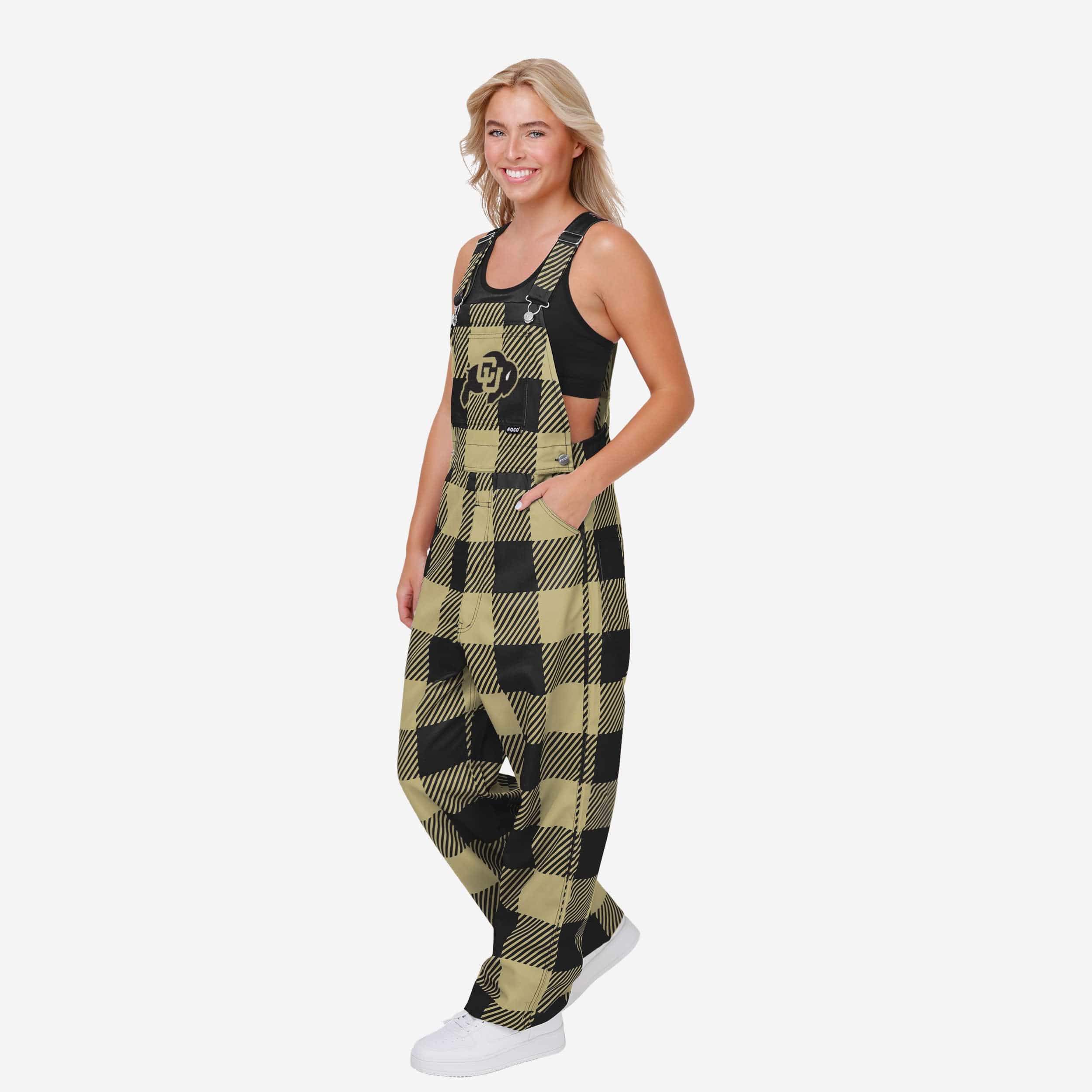 FOCO Minnesota Vikings Womens Plaid Bib Overalls, Size: L