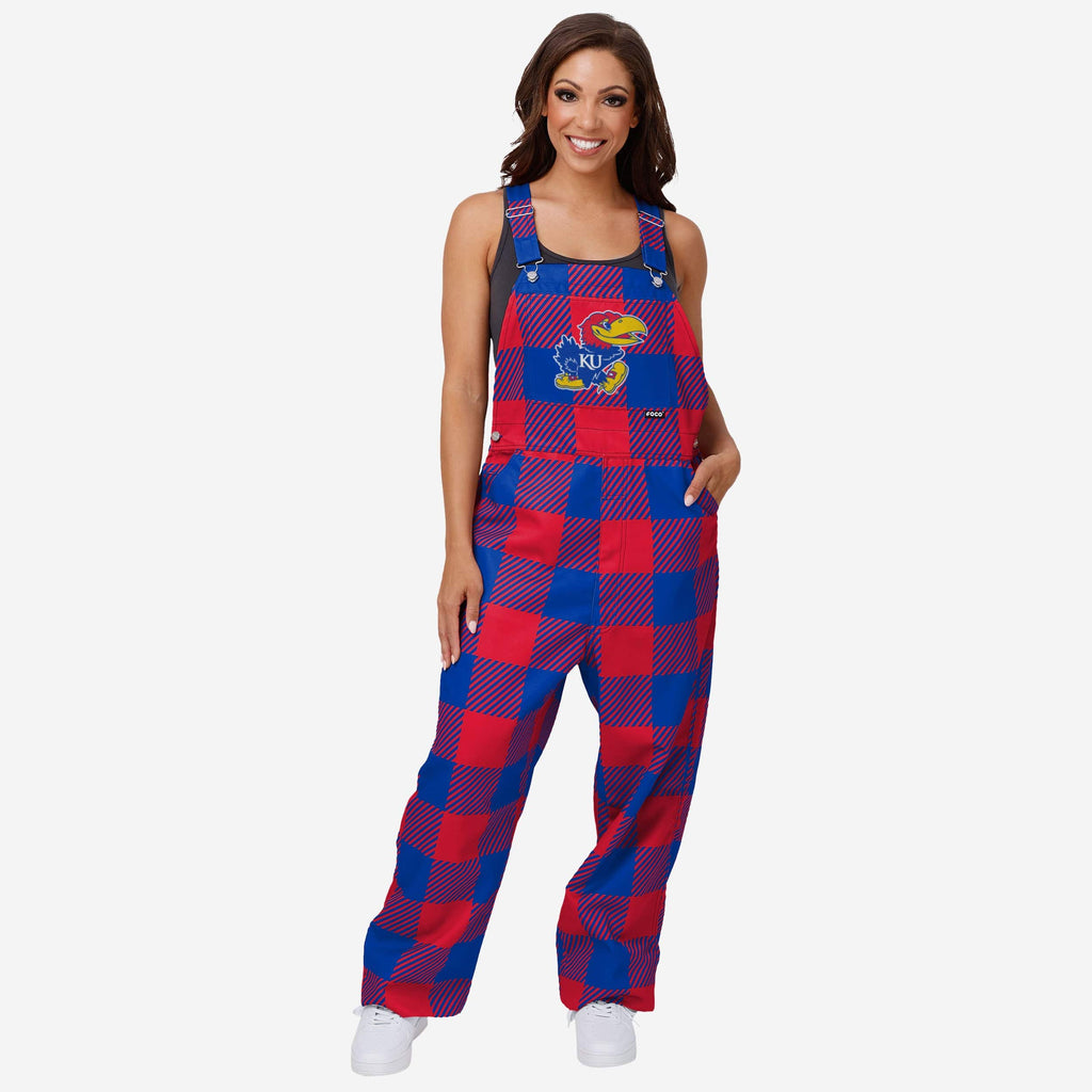 Kansas Jayhawks Womens Plaid Bib Overalls FOCO XS - FOCO.com