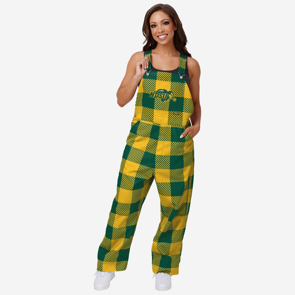 North Dakota State Bison Womens Plaid Bib Overalls FOCO XS - FOCO.com