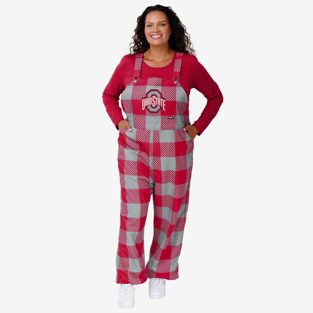 Ohio State Buckeyes Womens Plaid Bib Overalls FOCO XS - FOCO.com