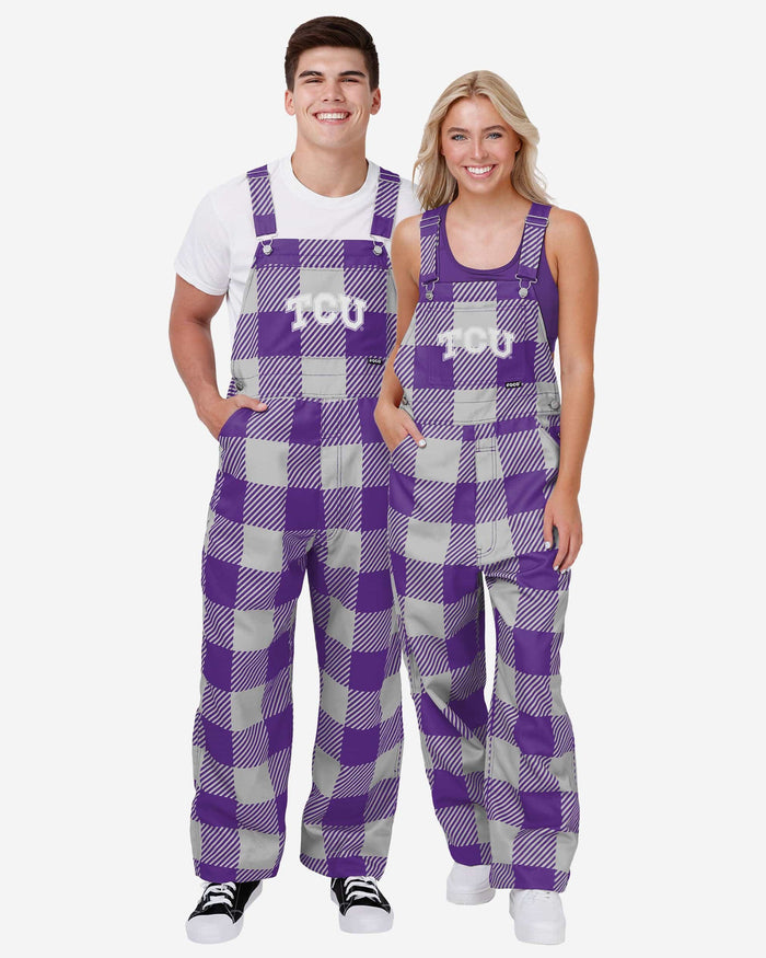 TCU Horned Frogs Womens Plaid Bib Overalls FOCO - FOCO.com