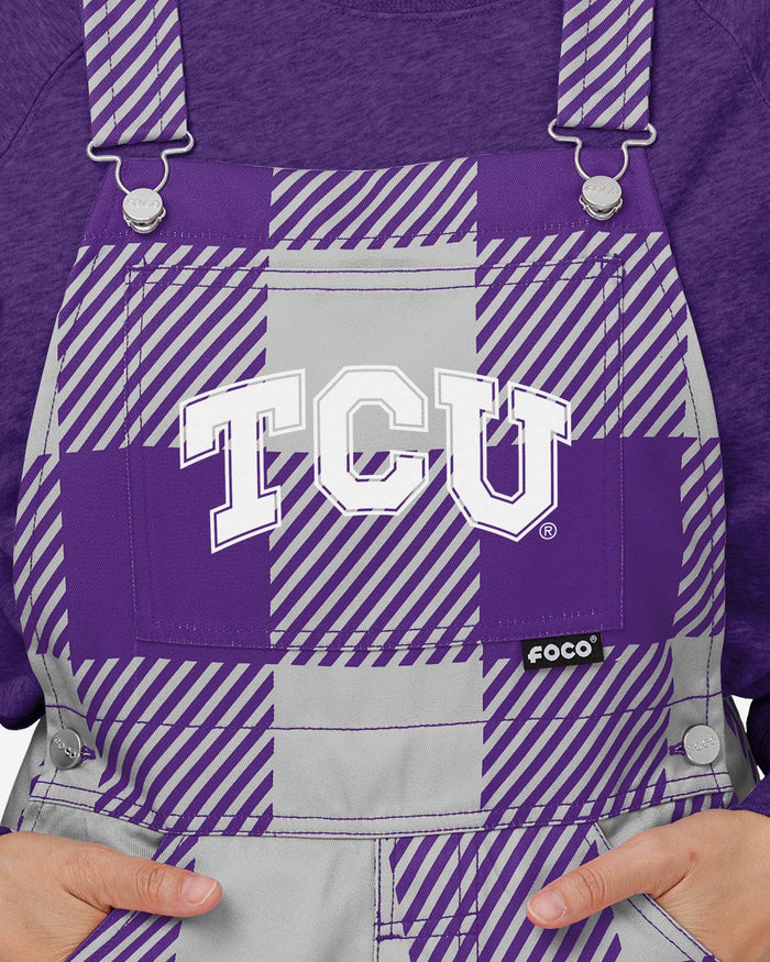 TCU Horned Frogs Womens Plaid Bib Overalls FOCO - FOCO.com