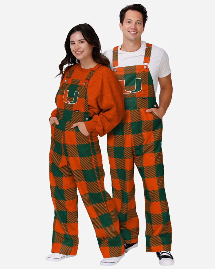 Miami Hurricanes Womens Plaid Bib Overalls FOCO - FOCO.com