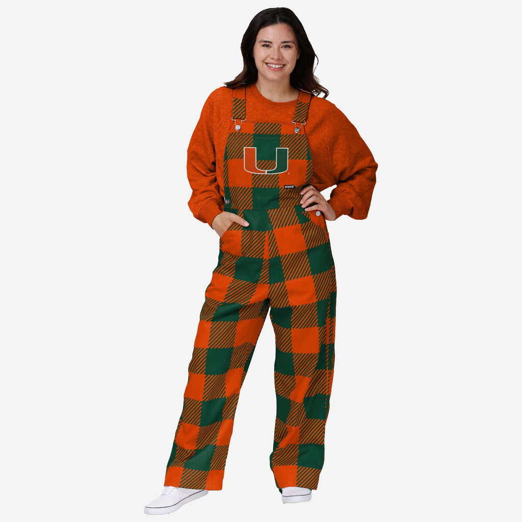 Miami Hurricanes Womens Plaid Bib Overalls FOCO