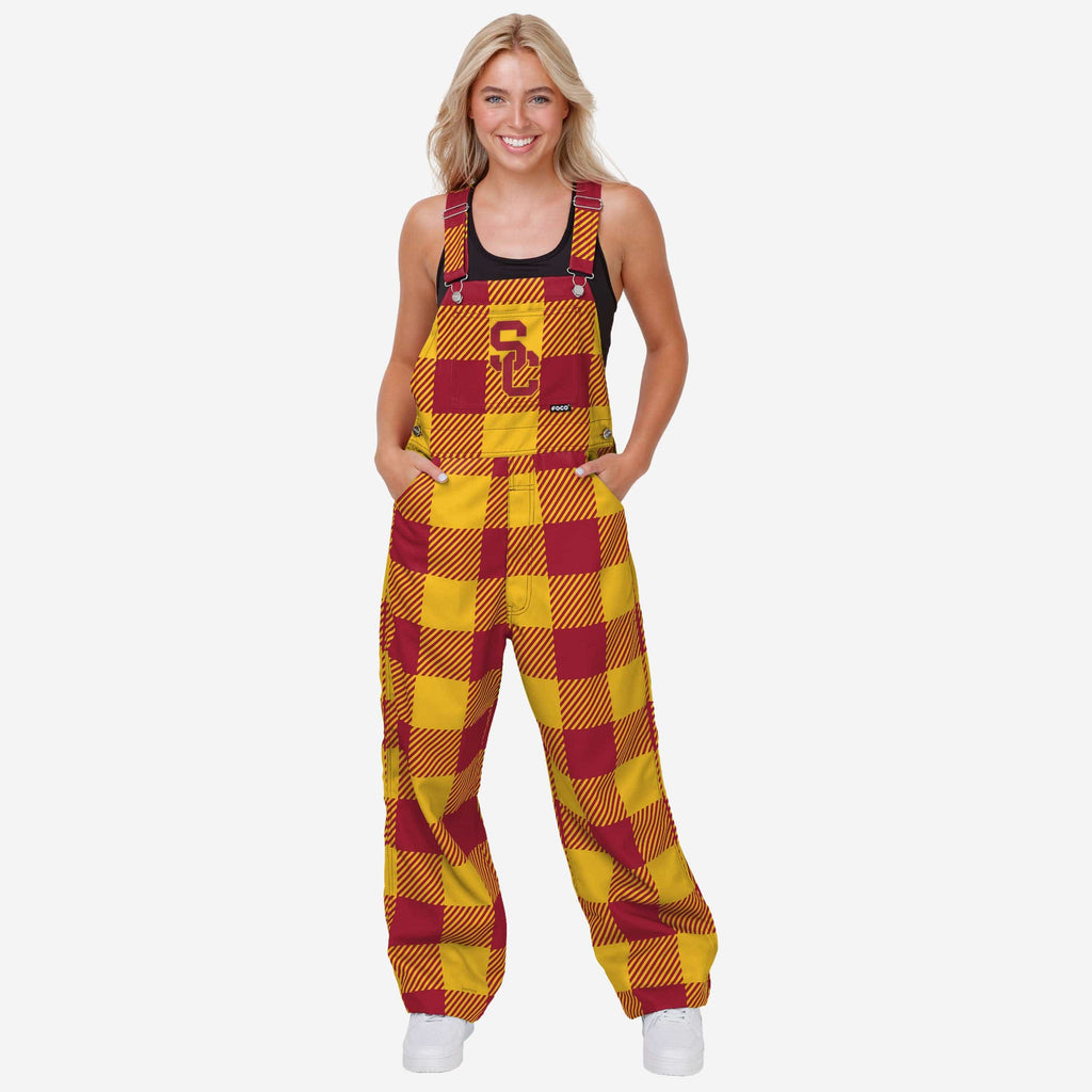 USC Trojans Womens Plaid Bib Overalls FOCO