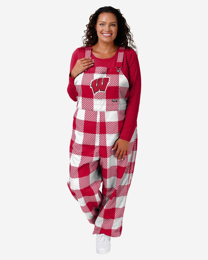 Wisconsin Badgers Womens Plaid Bib Overalls FOCO XS - FOCO.com