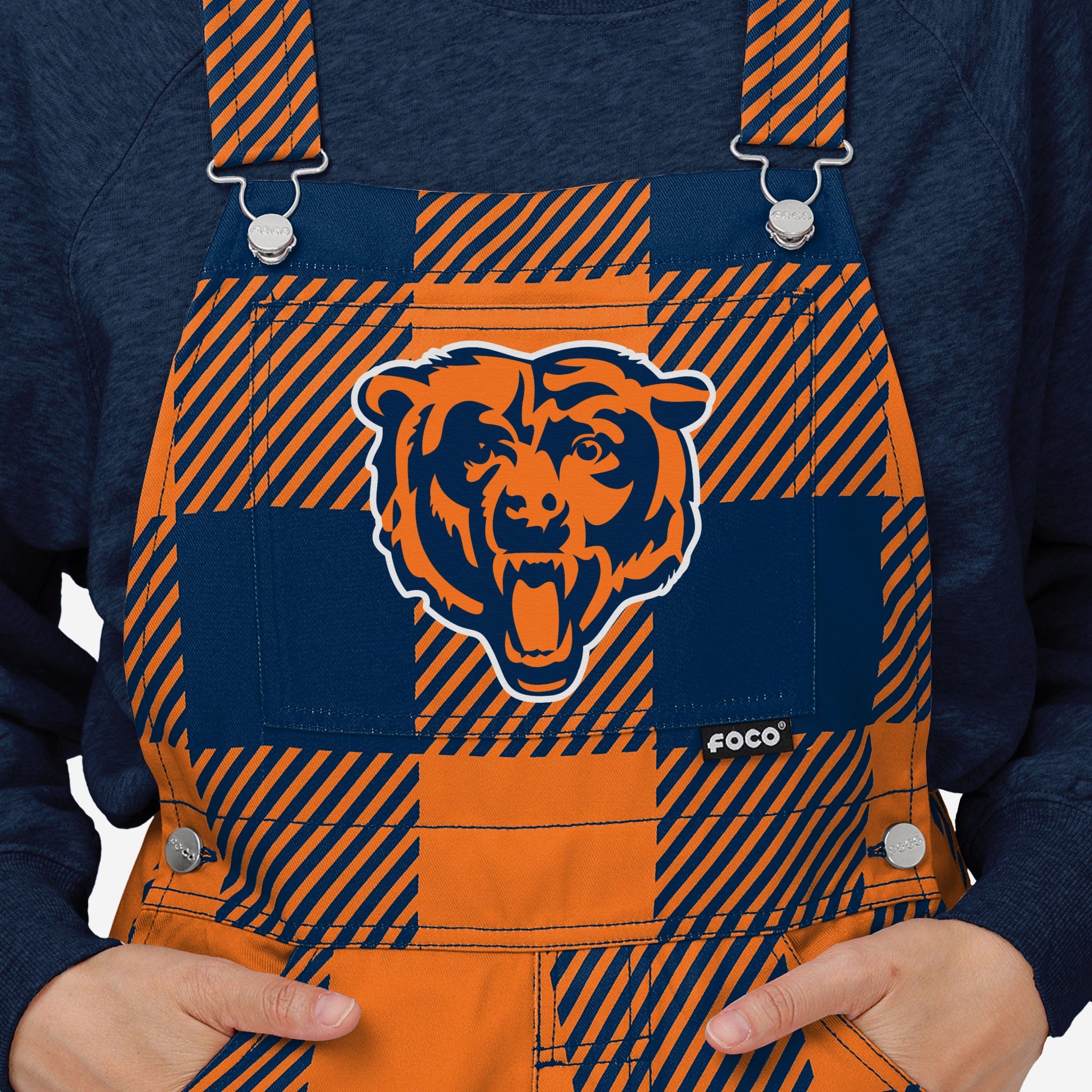 FOCO Chicago Bears NFL Mens Plaid Bib Overalls