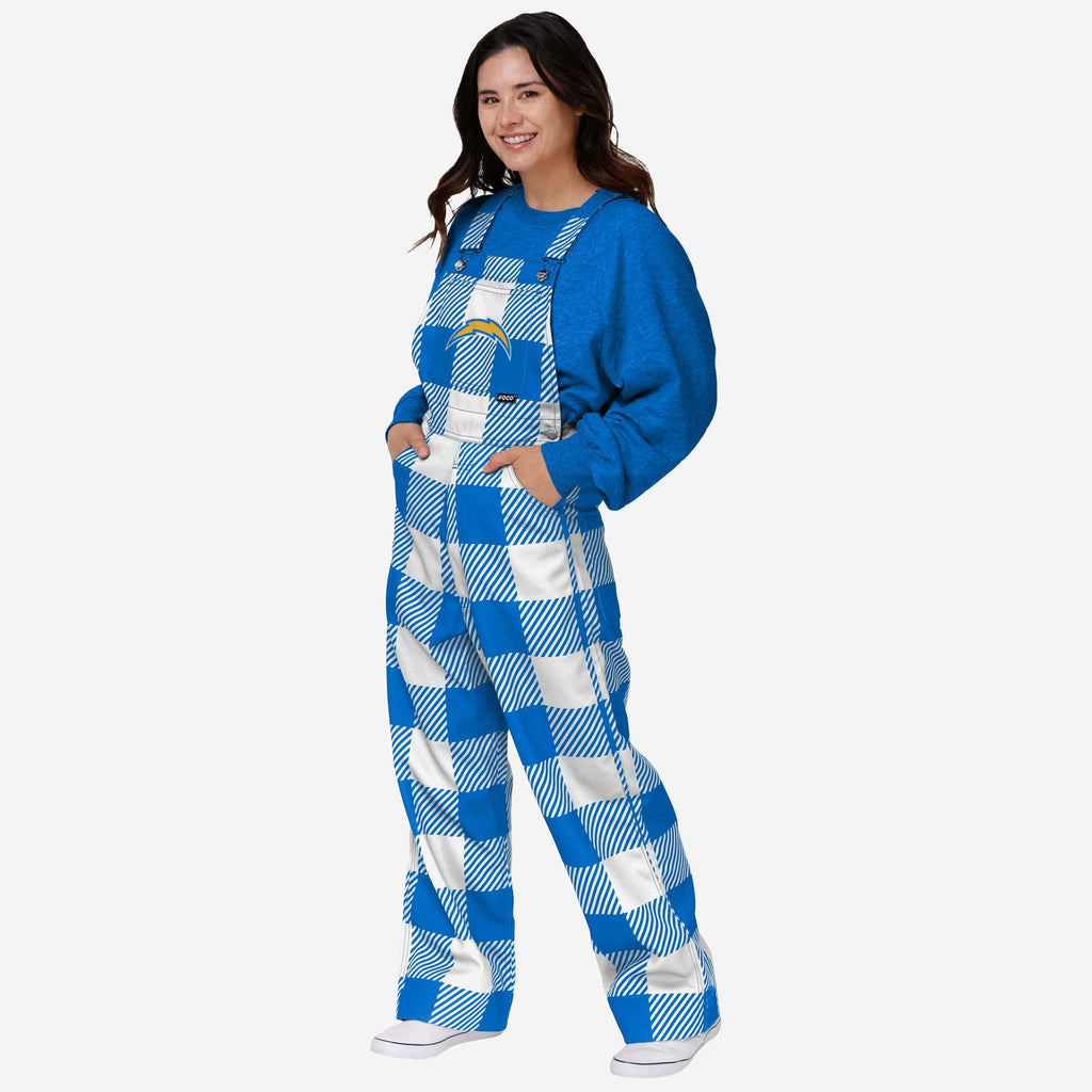 Los Angeles Chargers Womens Plaid Bib Overalls FOCO XS - FOCO.com