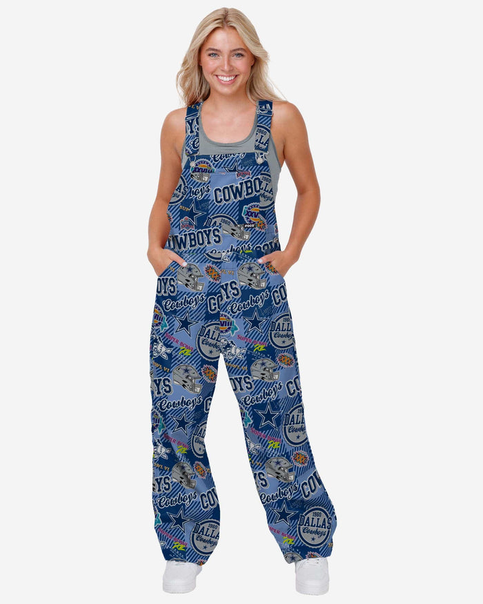 Dallas Cowboys Womens Historic Print Bib Overalls FOCO XS - FOCO.com