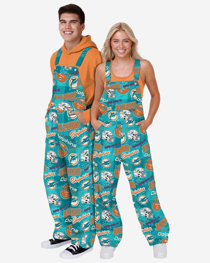 Miami Dolphins Womens Historic Print Bib Overalls FOCO - FOCO.com