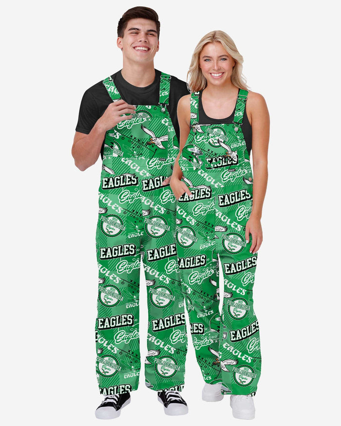 Philadelphia Eagles Womens Historic Print Bib Overalls FOCO - FOCO.com