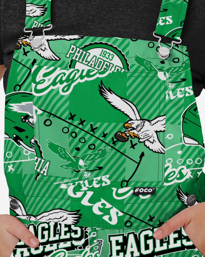 Philadelphia Eagles Womens Historic Print Bib Overalls FOCO - FOCO.com