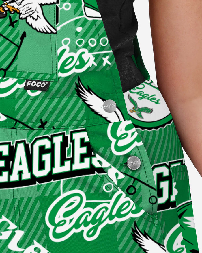 Philadelphia Eagles Womens Historic Print Bib Overalls FOCO - FOCO.com