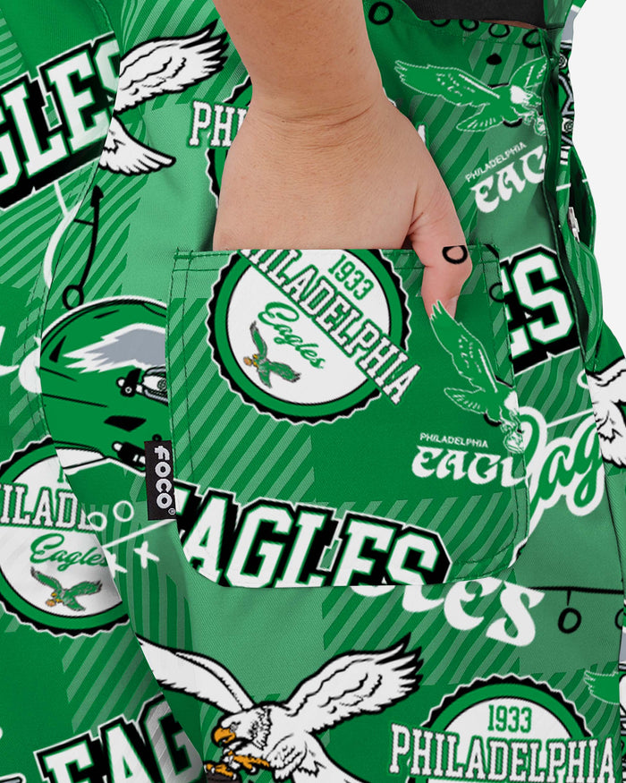 Philadelphia Eagles Womens Historic Print Bib Overalls FOCO - FOCO.com