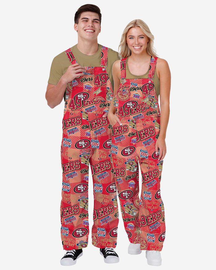 San Francisco 49ers Womens Historic Print Bib Overalls FOCO - FOCO.com