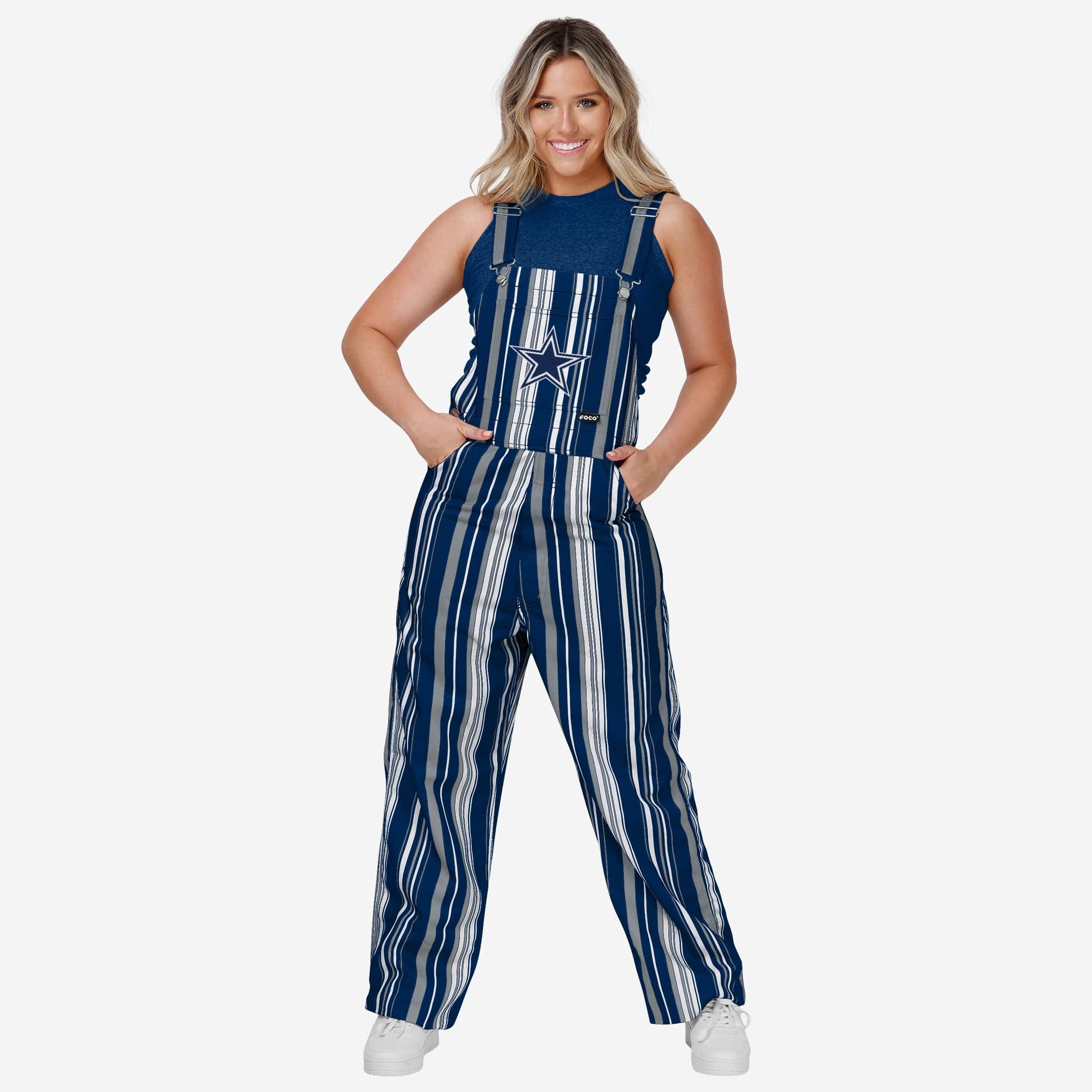 FOCO New York Giants NFL Womens Hyper Stripe Bib Overalls