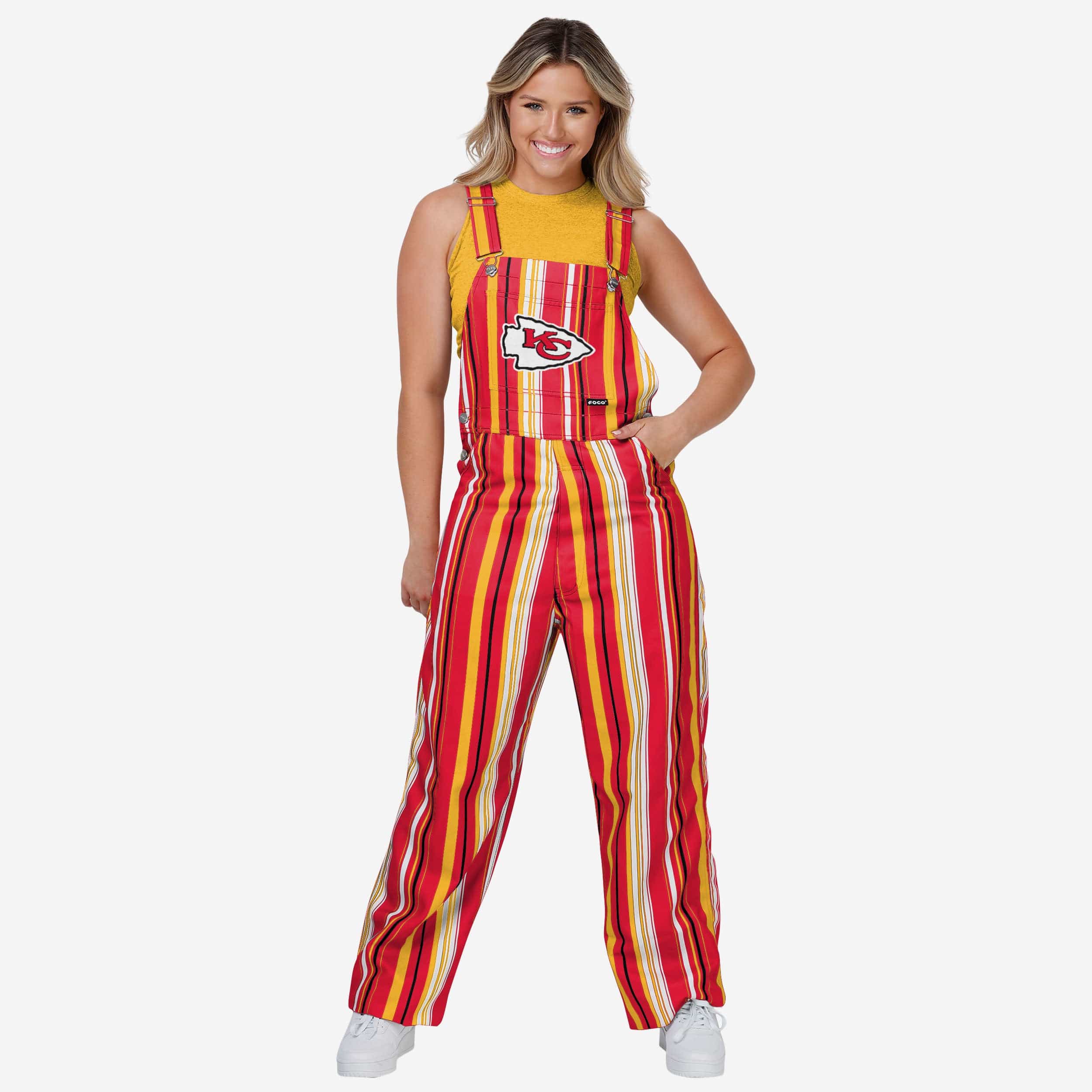 FOCO Kansas City Chiefs Womens Plaid Bib Overalls, Size: L