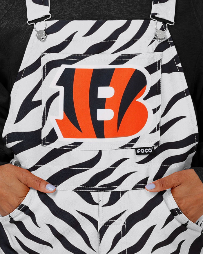 Cincinnati Bengals Womens White Tiger Stripe Thematic Bib Overalls FOCO