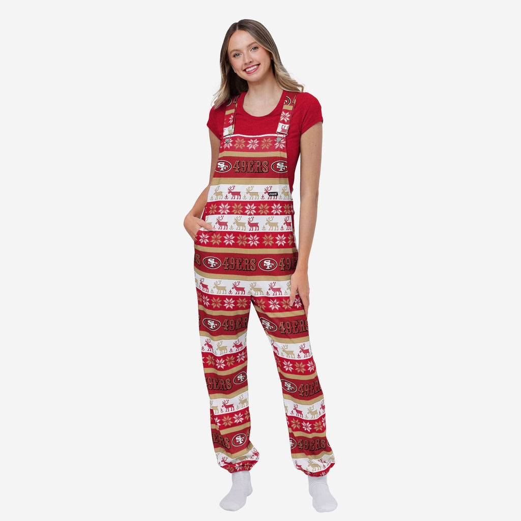 San Francisco 49ers Womens Ugly Home Gating Bib Overalls FOCO XS - FOCO.com