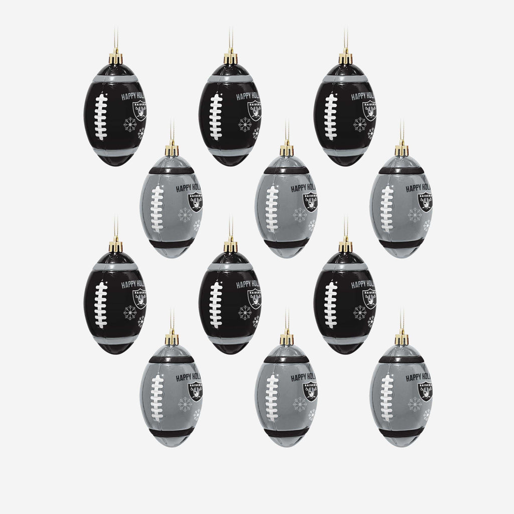 Las Vegas Raiders 12 Pack Football Ornament Set FOCO - FOCO.com