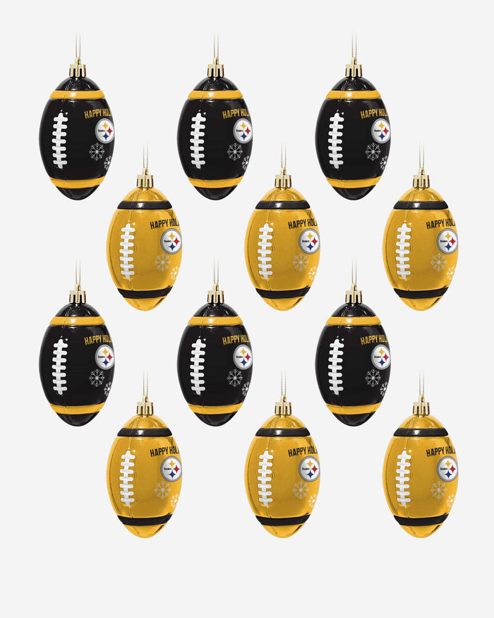 Pittsburgh Steelers 12 Pack Football Ornament Set FOCO - FOCO.com