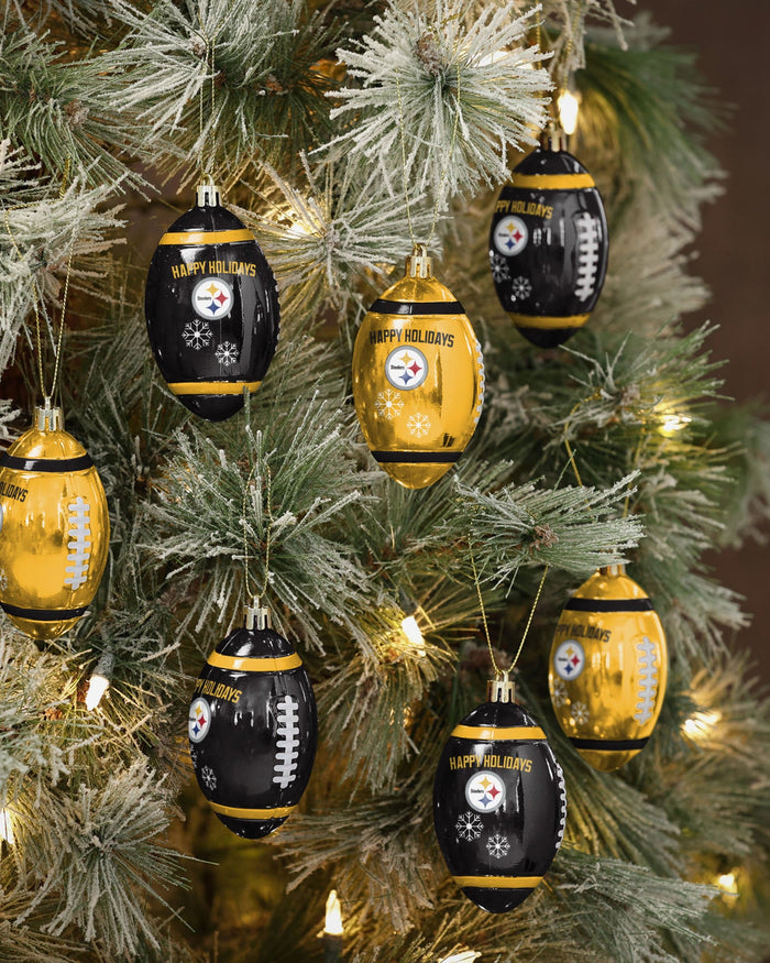 Pittsburgh Steelers 12 Pack Football Ornament Set FOCO - FOCO.com